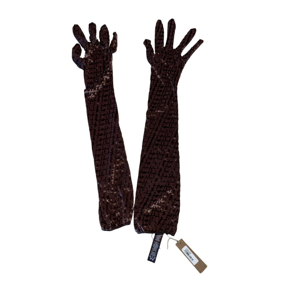 NWT SKIMS Chestnut Brown Velvet Monogram Long Gloves Women's Small S